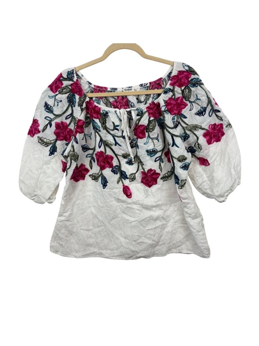 ✨3/$30 Kindred 1X White Floral Embroidered Boho Peasant Top Cottagecore